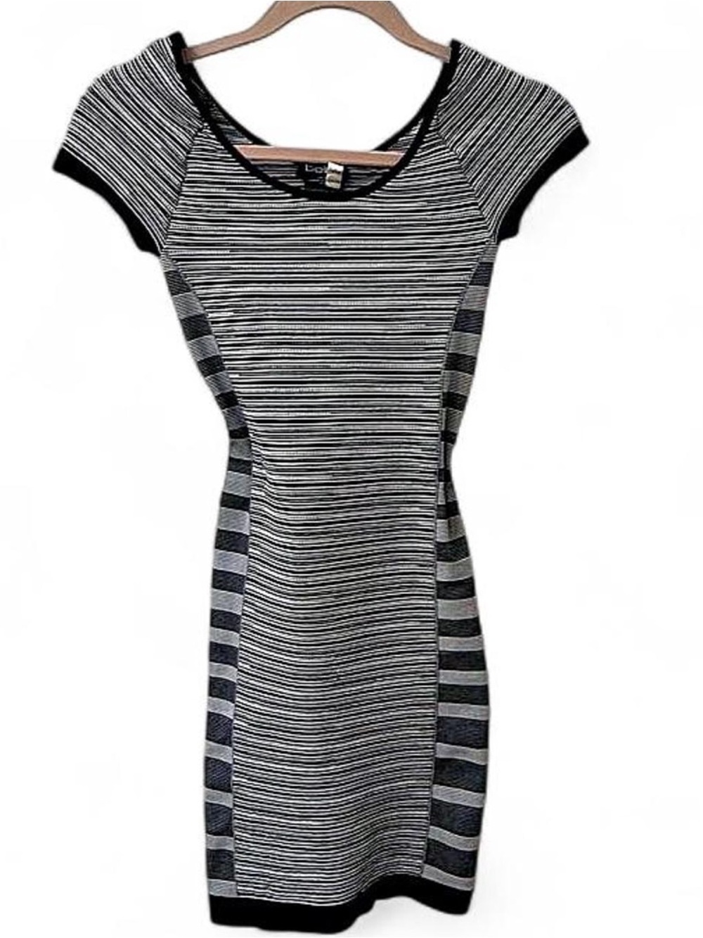 bebe Black & White Striped Knit Bodycon Dress
